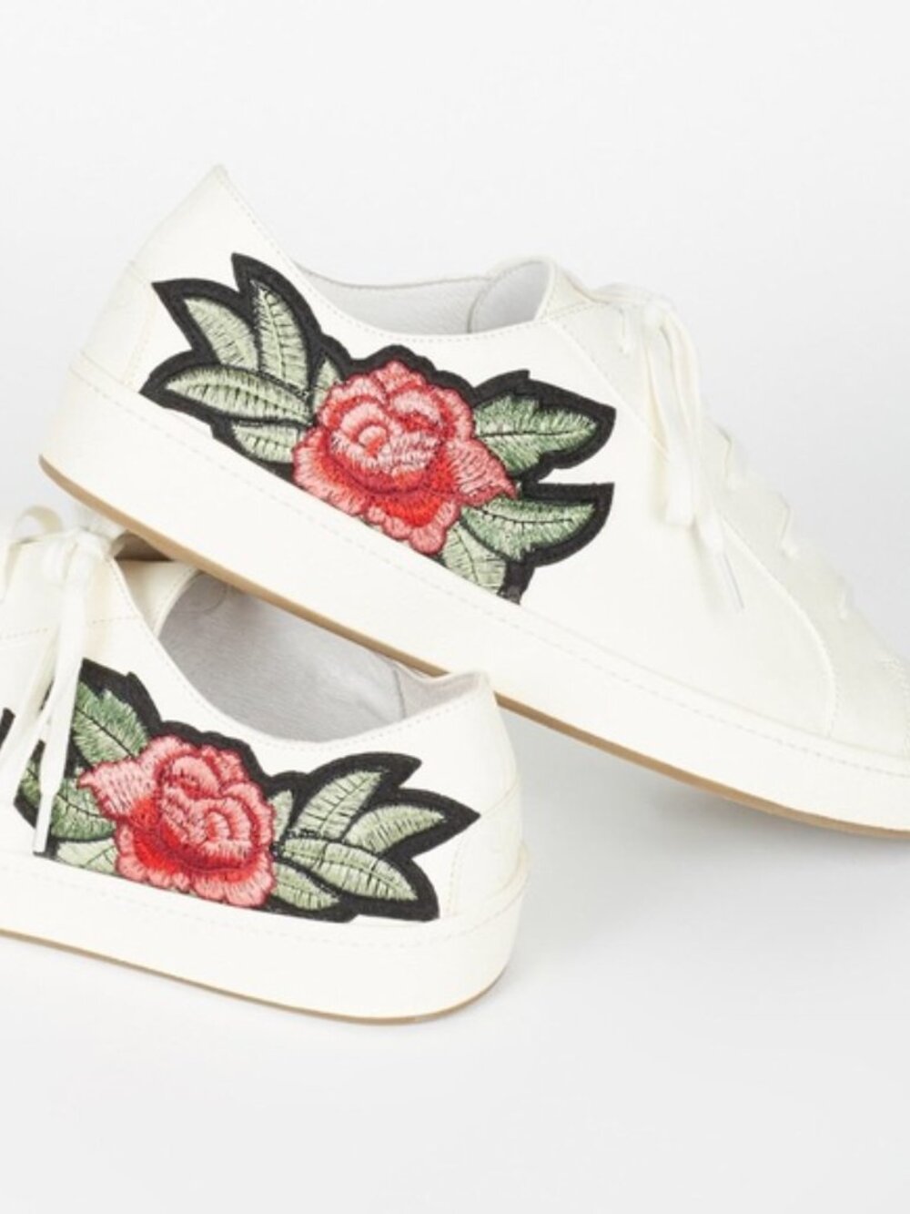Joie Daryl Floral Embroidered White Leather Sneakers Low Top Rose Ivory 9US 39EU